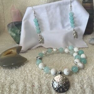 Ocean themed bracelet earrings set with charms memory wire bracelet